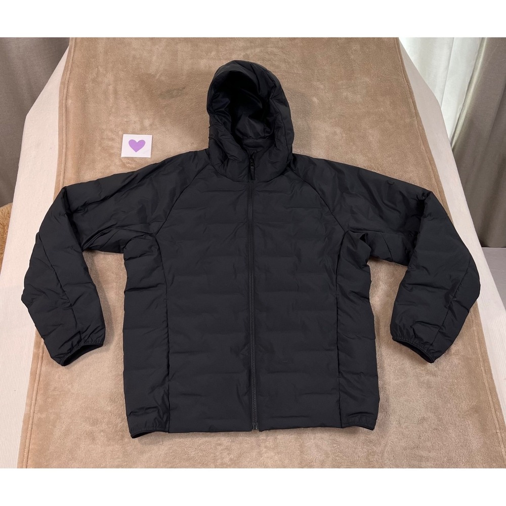 Uniqlo Pufftech Warm Padded Jacket Men's Large Black Hooded Lightweight L/S GOOD